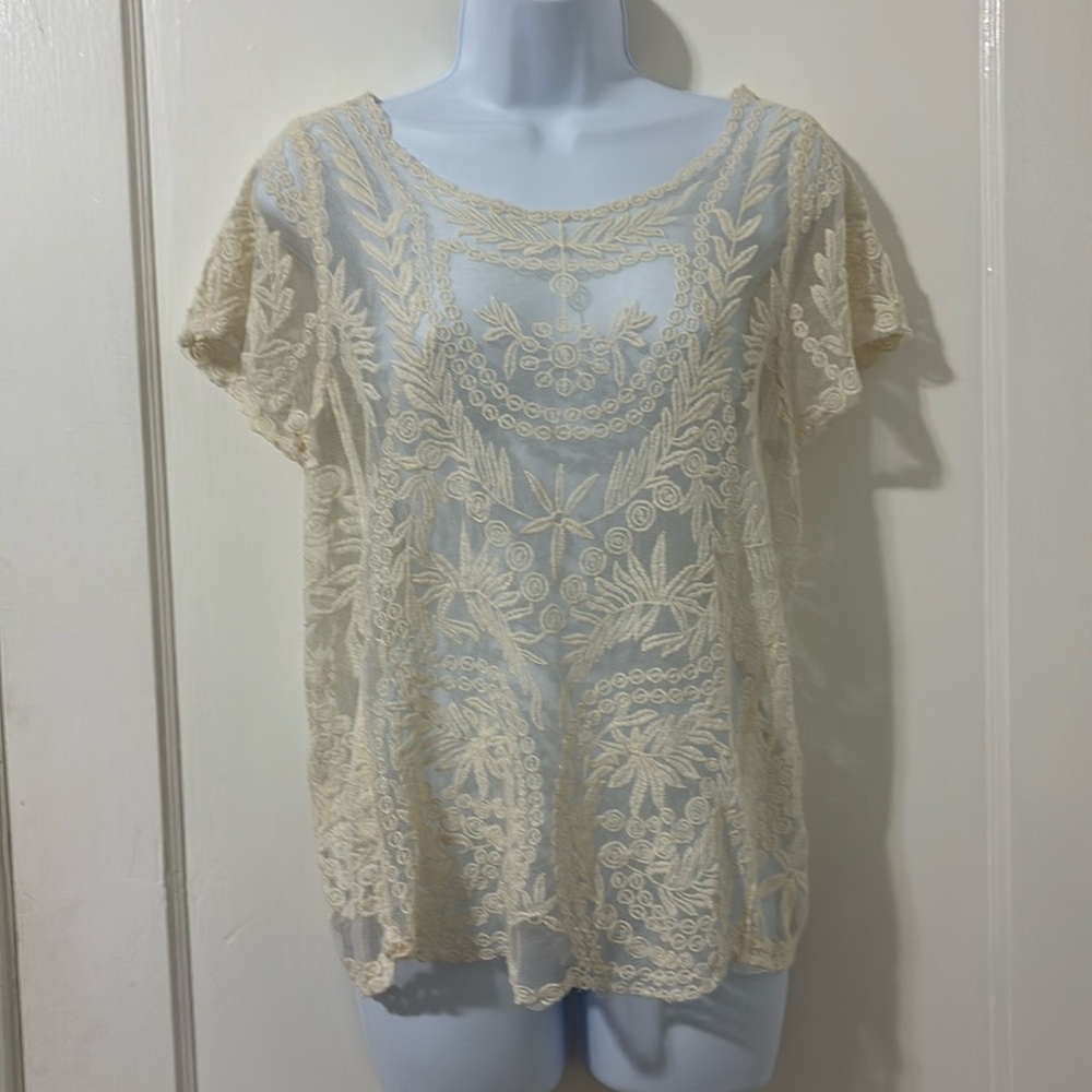 *Last Chance* Anthropologie Buttons Sheer Lace Top